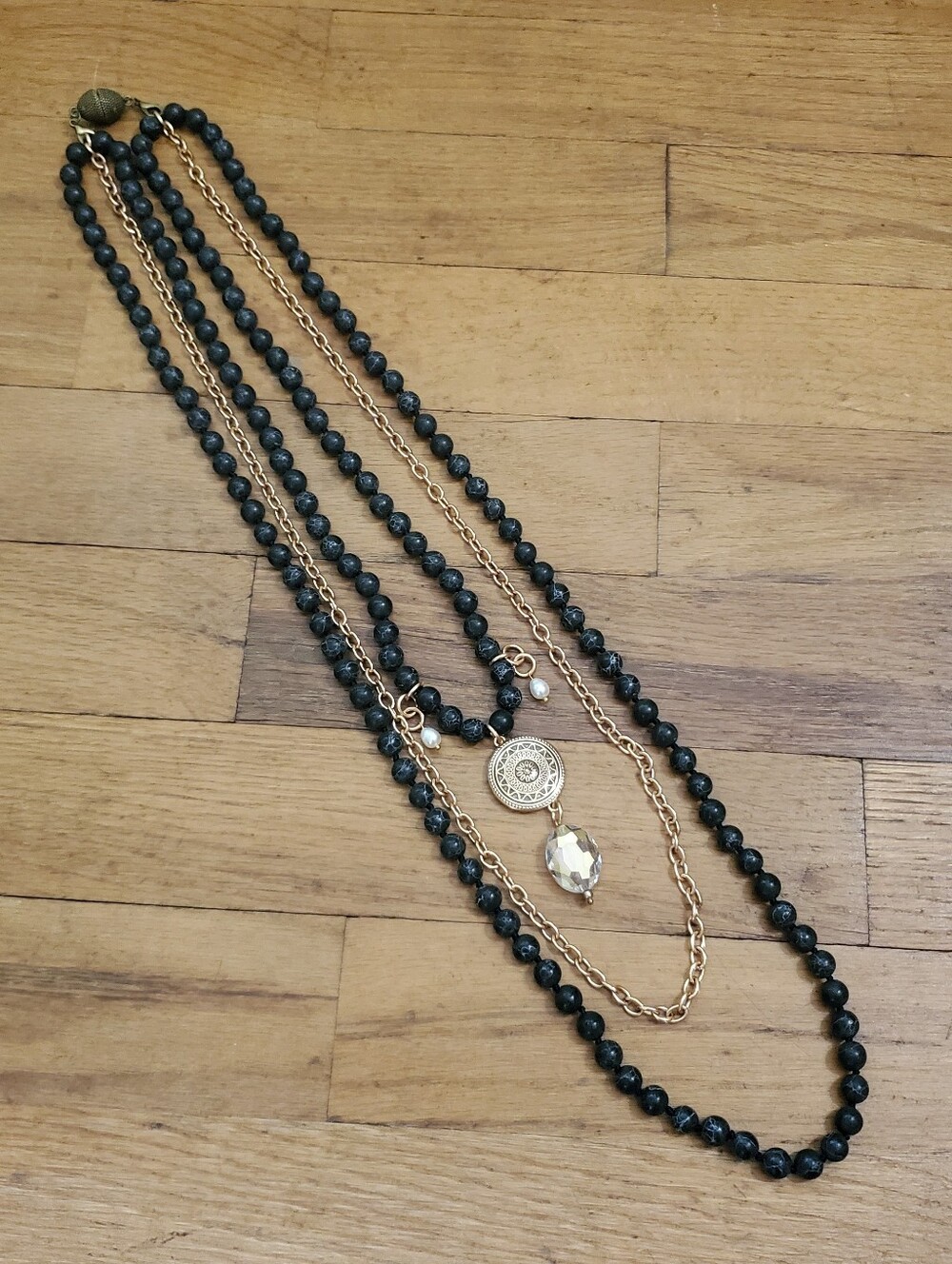 KATIA DESIGNS - When You Focus On Good Necklace Multi Strand Black Howlite Chain